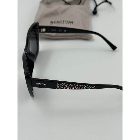 Kenneth Cole Reaction Black Cat Eye Sunglasses with Pink Crystal Detailing - Picture 2 of 5